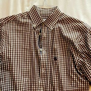 Brown southern proper dress shirt small. Always dry cleaned